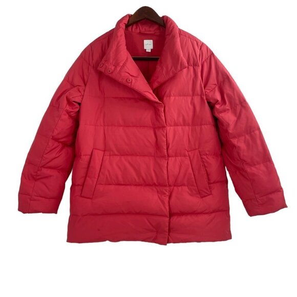 J. Jill Red Down Snap Button Jacket Womens Size Small Pockets Winter Outdoor - Picture 1 of 10